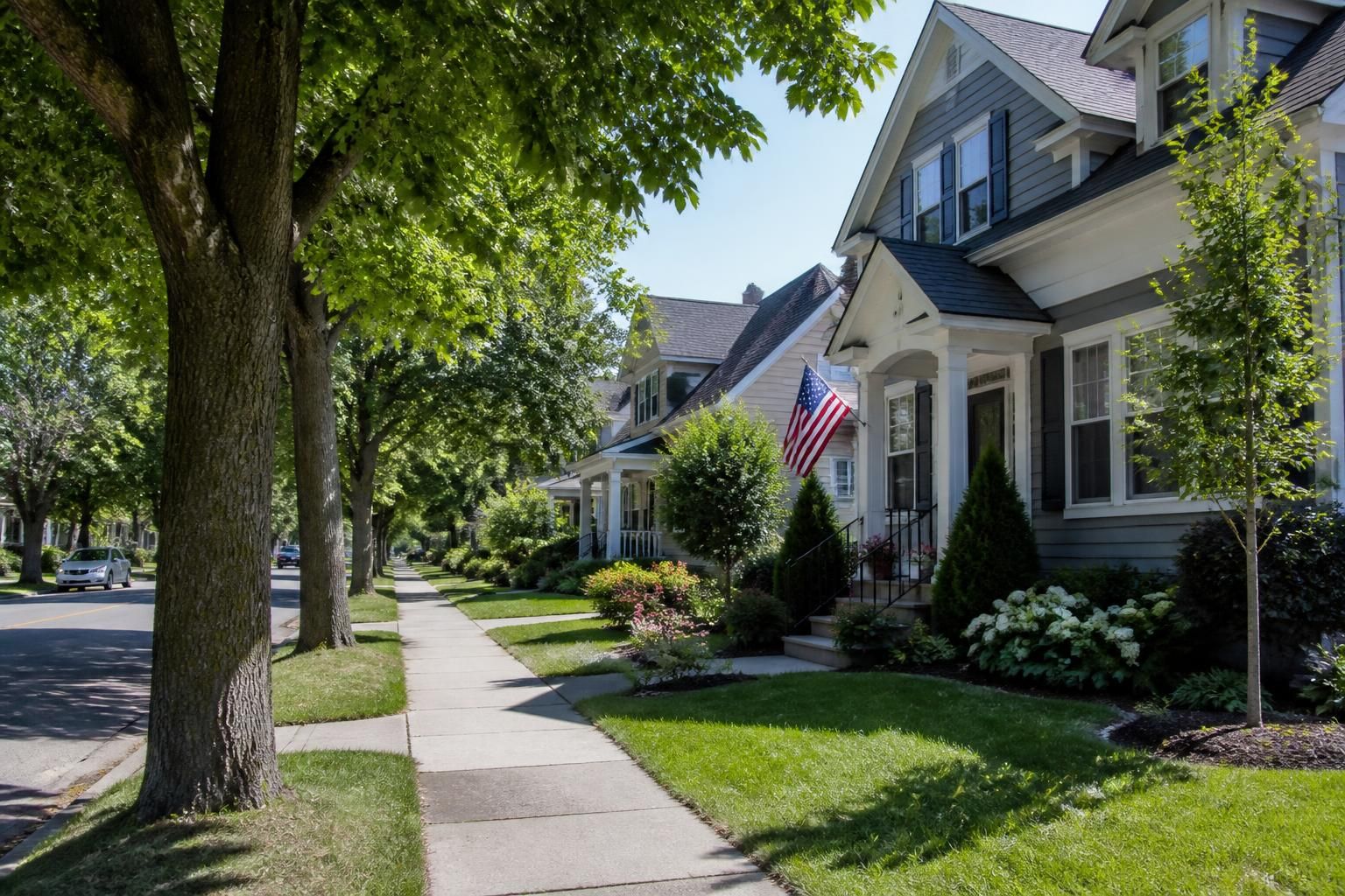 Quiet Andover neighborhood with tidy homes and trees.
