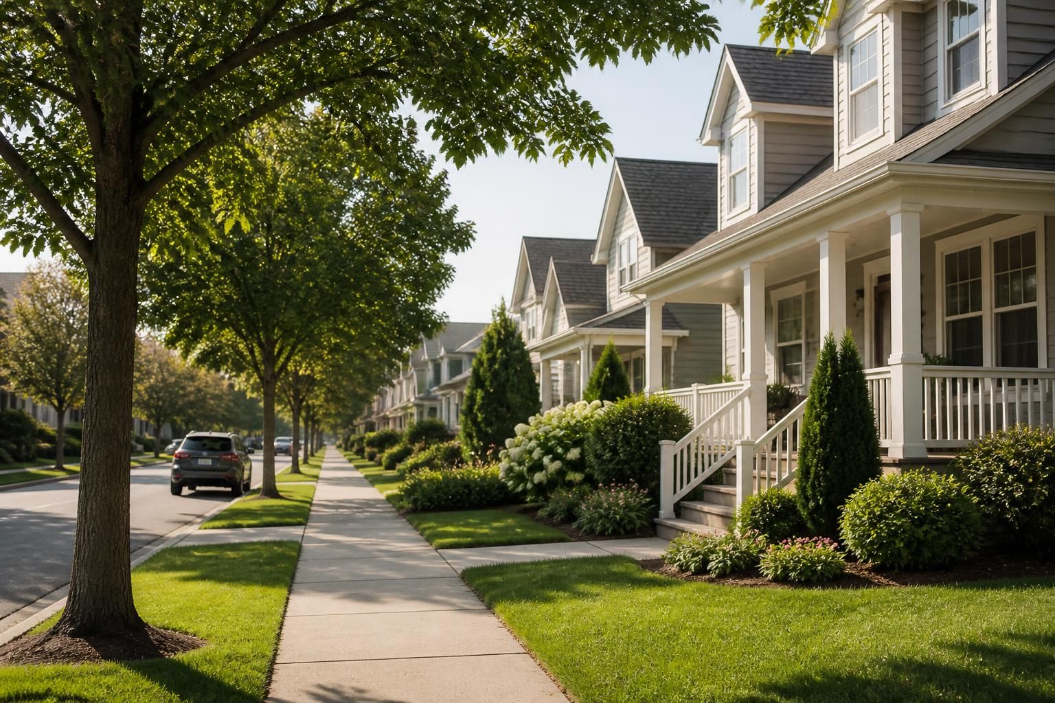 Quiet Goddard neighborhood with neat homes and sidewalks.