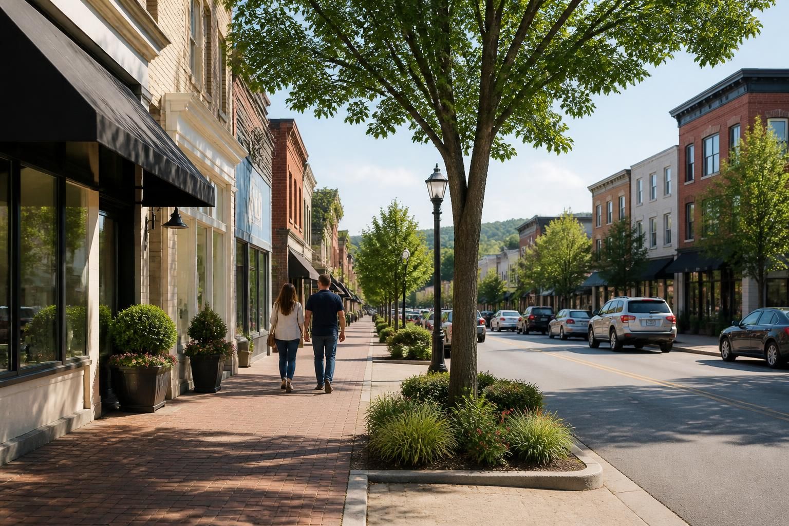 Clean Hutchinson streets with well-maintained buildings.