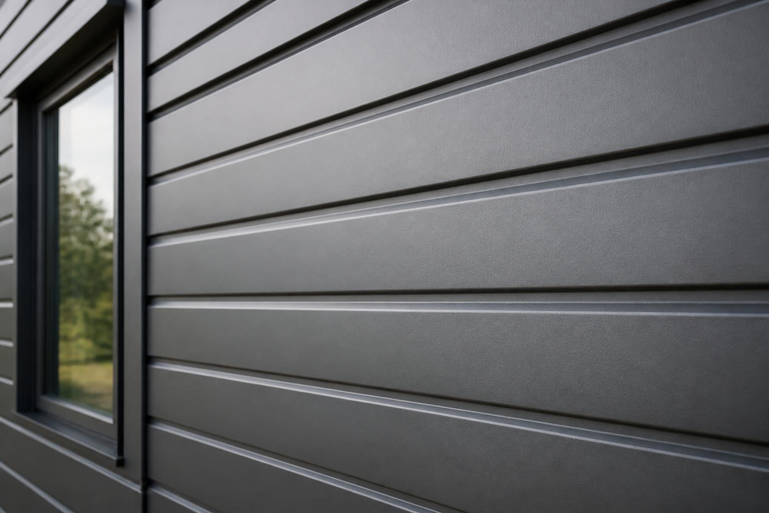 Clean finished metal siding with precise panel alignment.